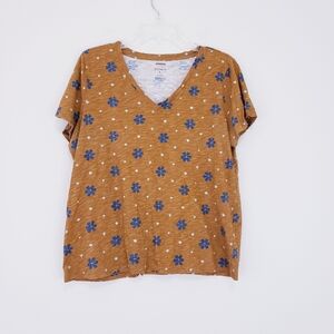 Sonoma Tan Floral Print Everday Tee Gold Southwest Boho Print Large